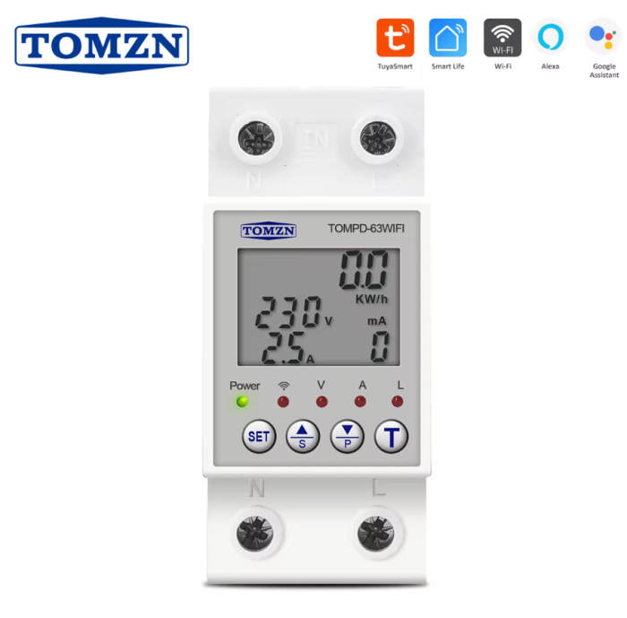 Реле контролю напруги та струму TOMZN з WiFi TOMPD-63WIFI 63A 230V